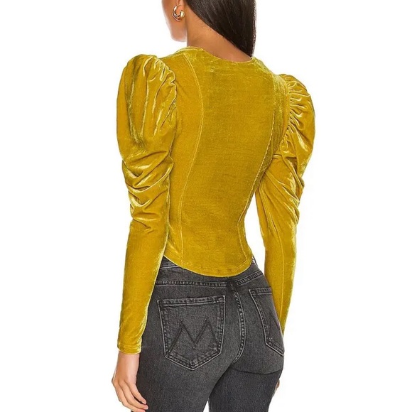Free People Hold Me Puff Sleeve Velvet Top In Glistening Gold. NWT! Sz S - Picture 6 of 10